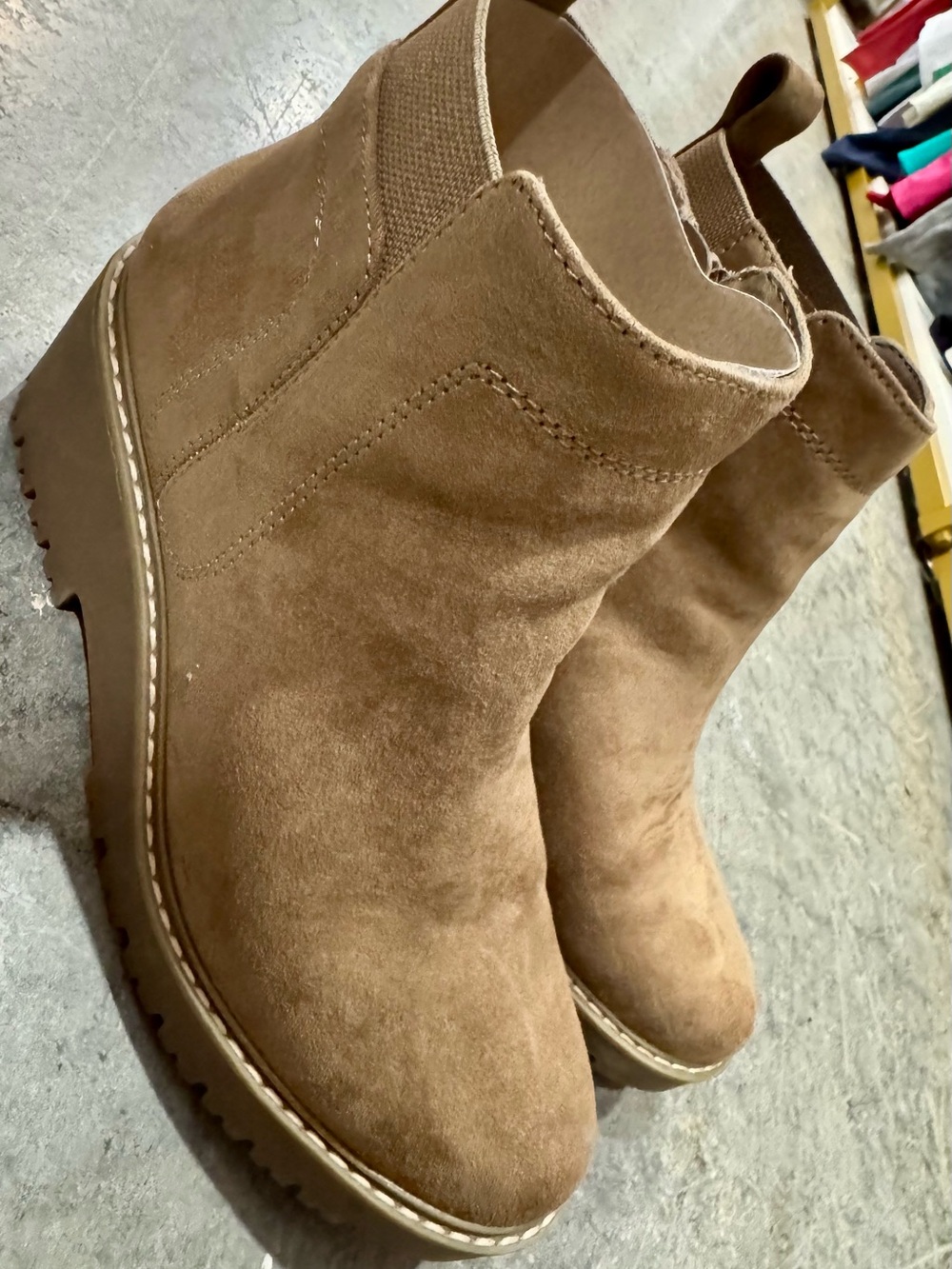 Sonoma Tan Suede Chelsea Wedge Ankle Boots